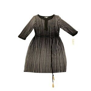 NWT‎ $80 Studio One New York Dress 10 Black Taupe Long Sleeve Knit Tie Retro